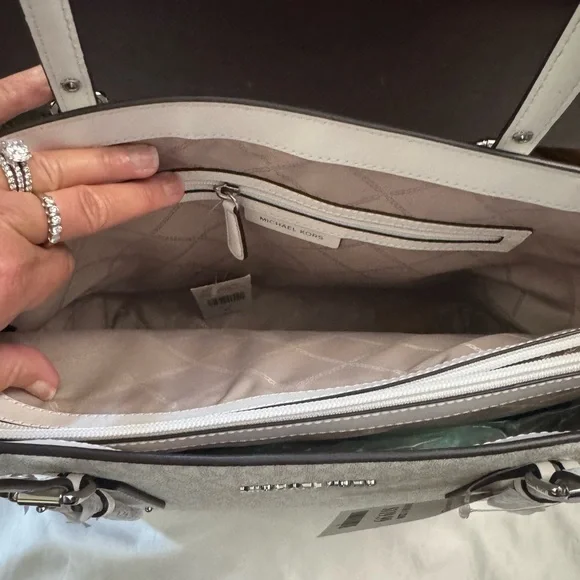 Michael Kors Gray and Cream Tote Bag with Gold Accents - Picture 6 of 13